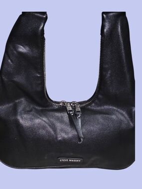 Steve Madden Black Leather Double-Zip Shoulder Bag
